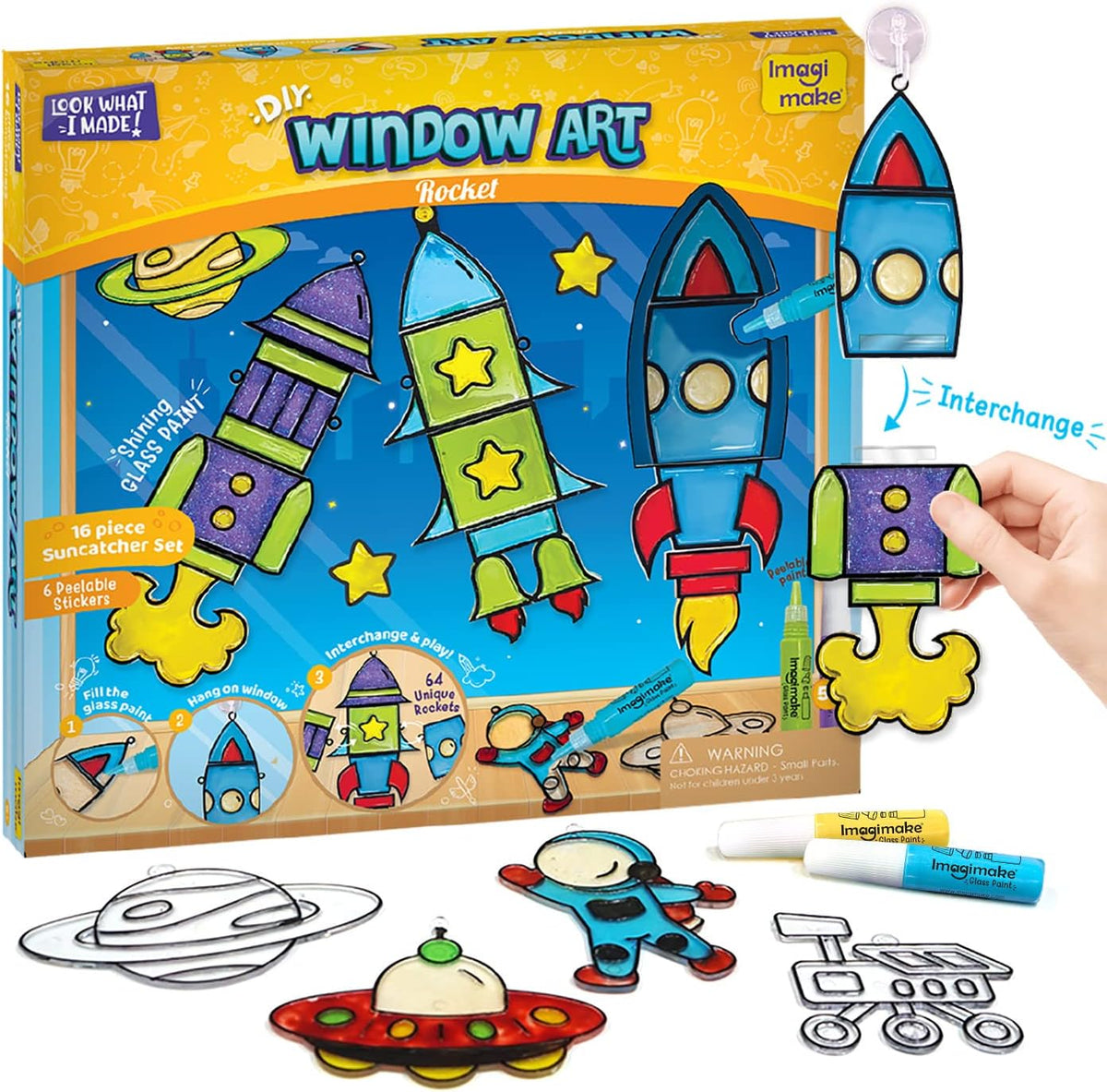 Imagimake Window Art, Mermaid, Unicorn 16 Pieces Suncatcher Kit - Window Art / Rocket