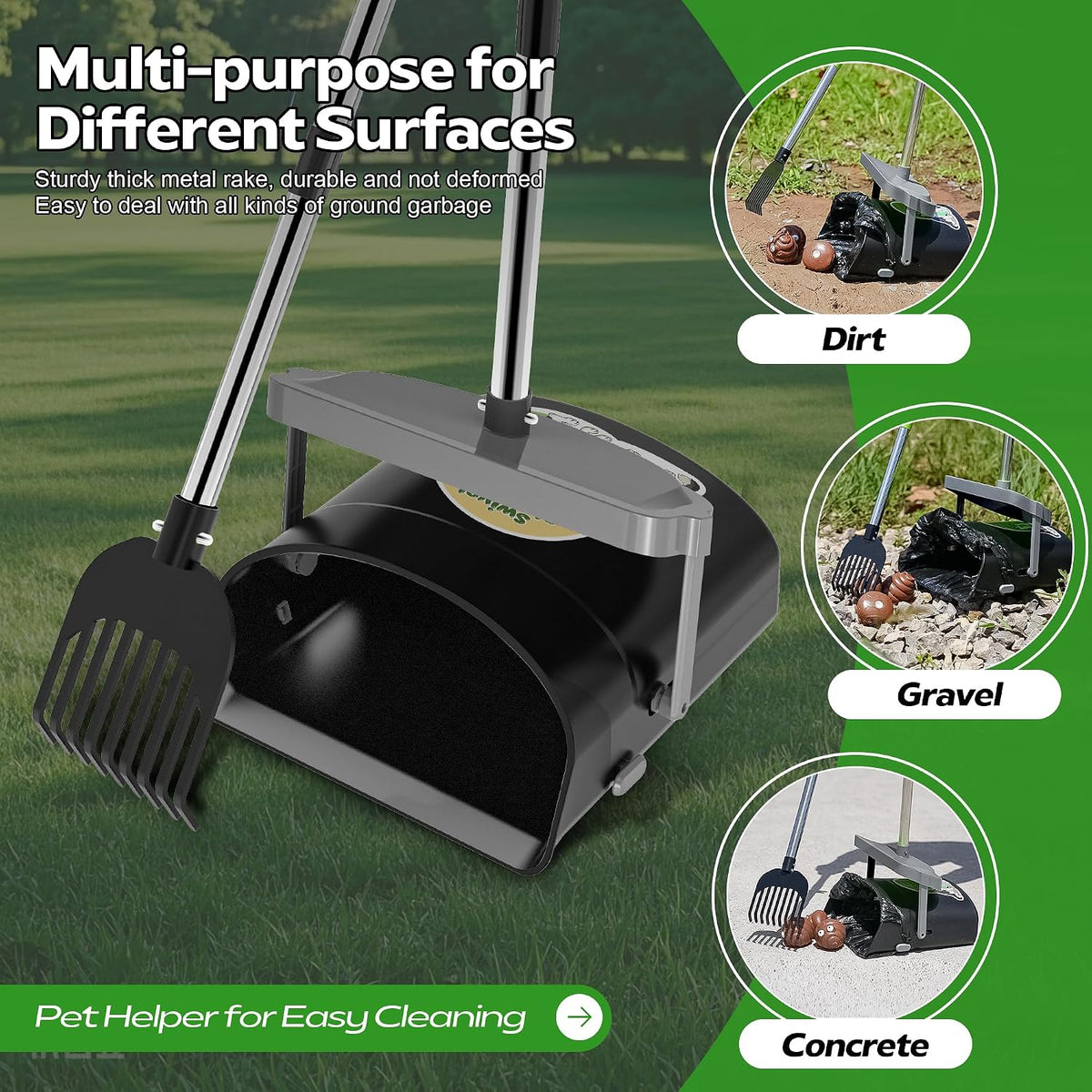 UPSKY 33.4" Dog Pooper Scooper Swivel Bin & Rake Kit with 100 Waste - Grey - image 4
