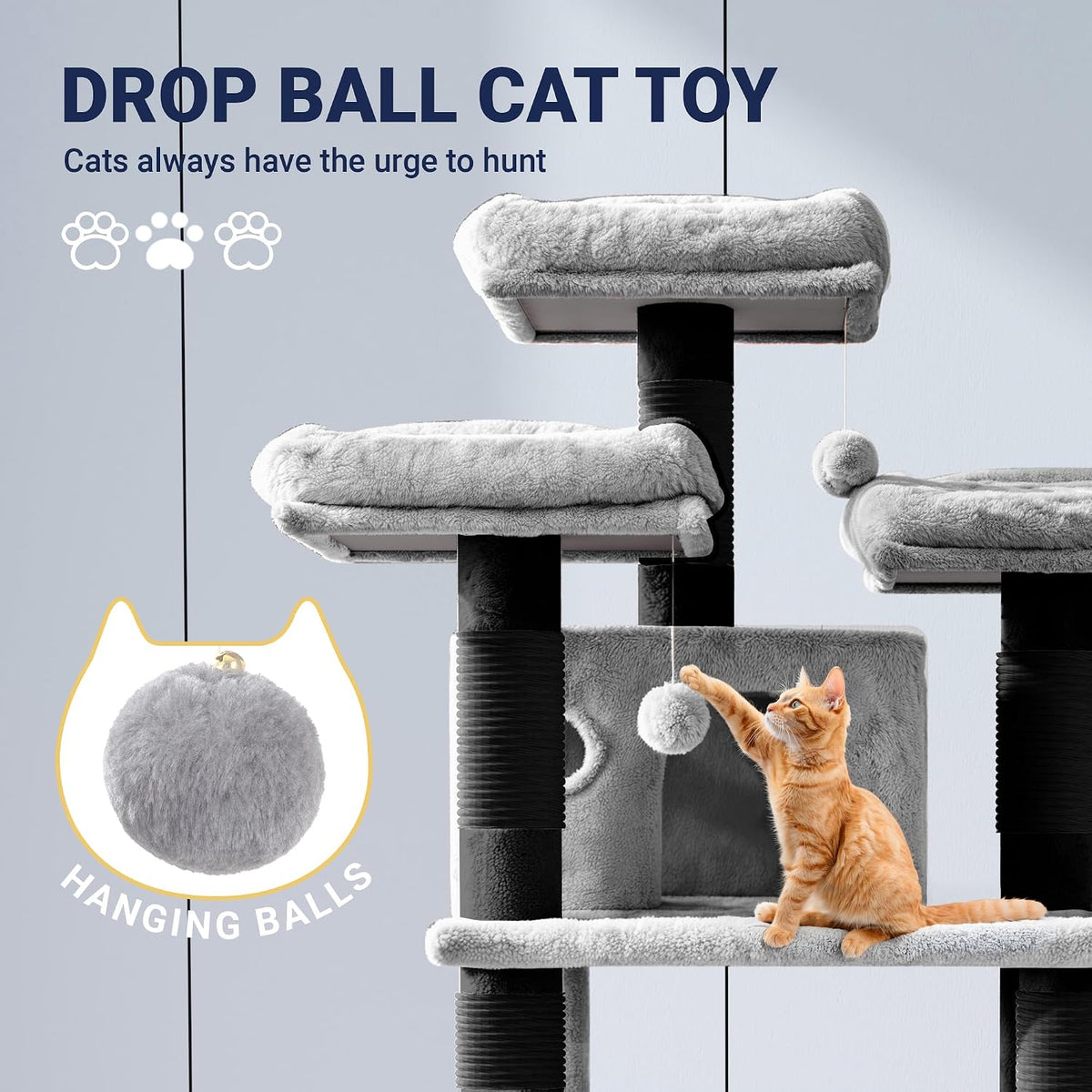 Allewie 68 Inches Cat Tree/House and Towers for Big Feline/Scratching - 68 in / Black & Grey - image 3