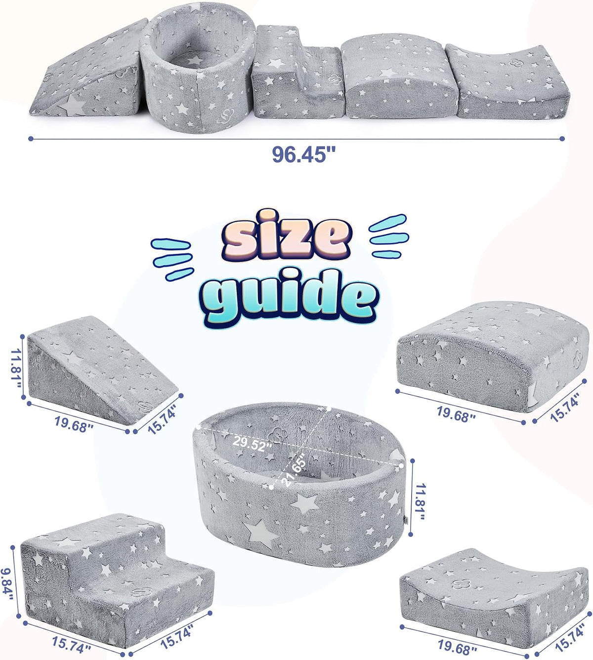 Elftopia foam climbing blocks with ball pit, stair climber and triangle wedge in beige - view 9