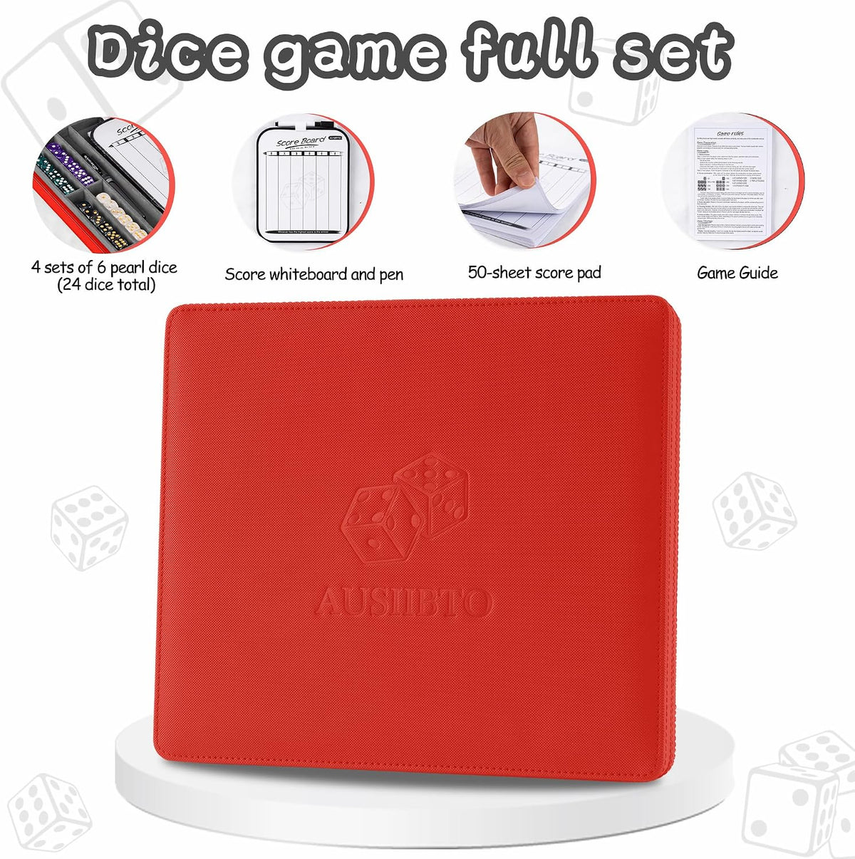 AUSIIBTO red and black Farkle dice tray and storage case with pearl dice - view 10