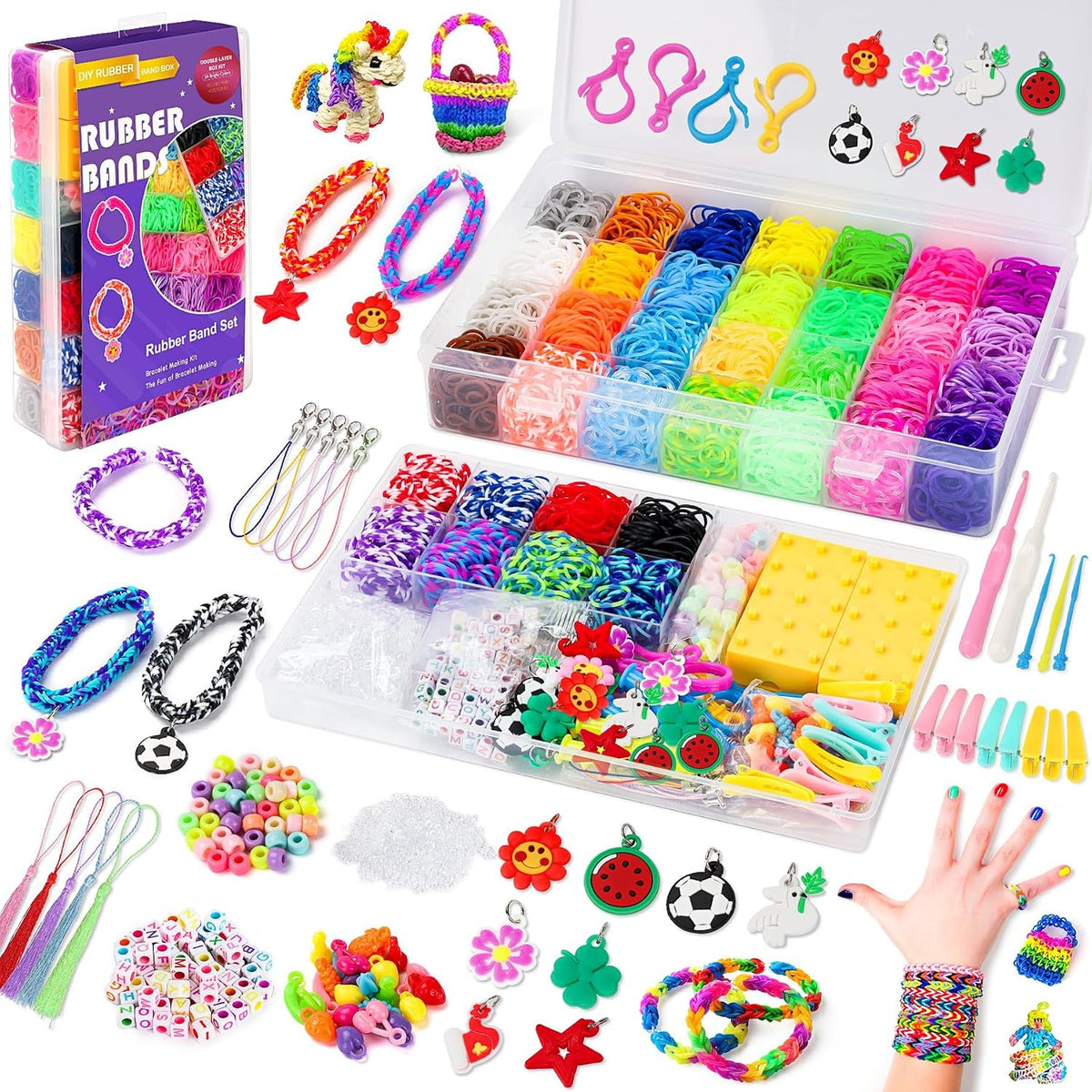 Loom Rubber Band Bracelet Kit, 3000+ 30-Color, Storage Case - Multicolor 10000+