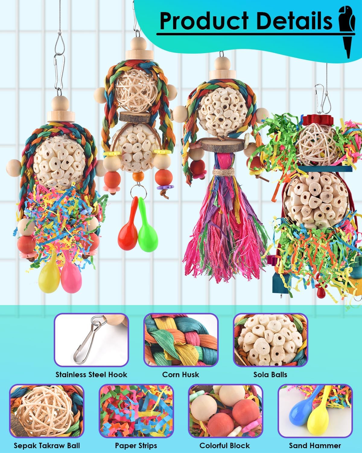 Bissap 2PCS Conure Toys, Foraging Bird Chew Sola Balls Toy for Small Parrot – Essentials for Birds - 4 PCS - image 3