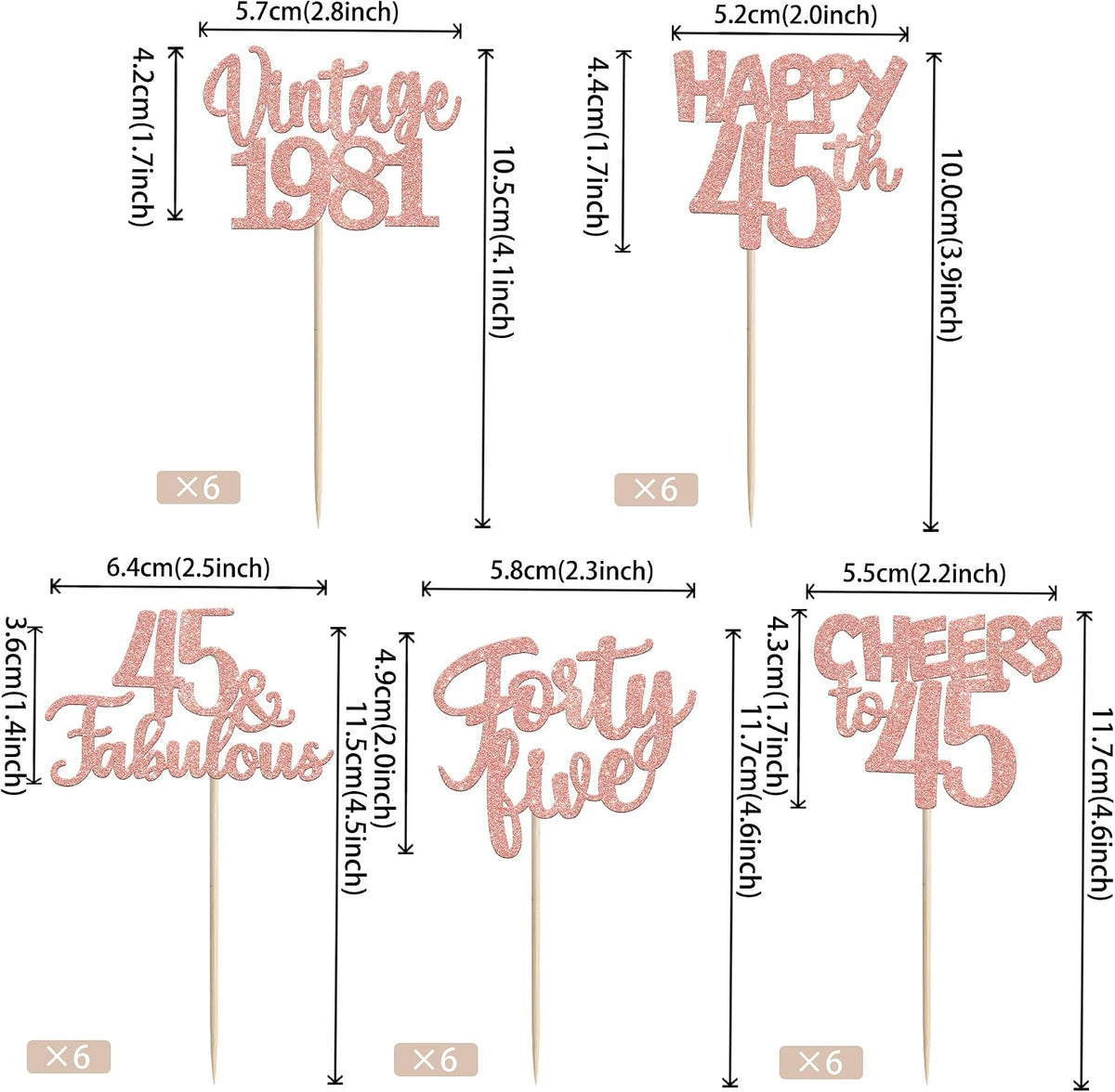 Rose gold glitter vintage 1946 cupcake toppers for an 80th birthday - view 32