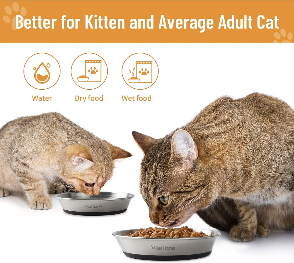Cat Bowls, 304 Stainless Steel Non-Slip Wide Shallow - 6 Non-slip Bowls - image 3