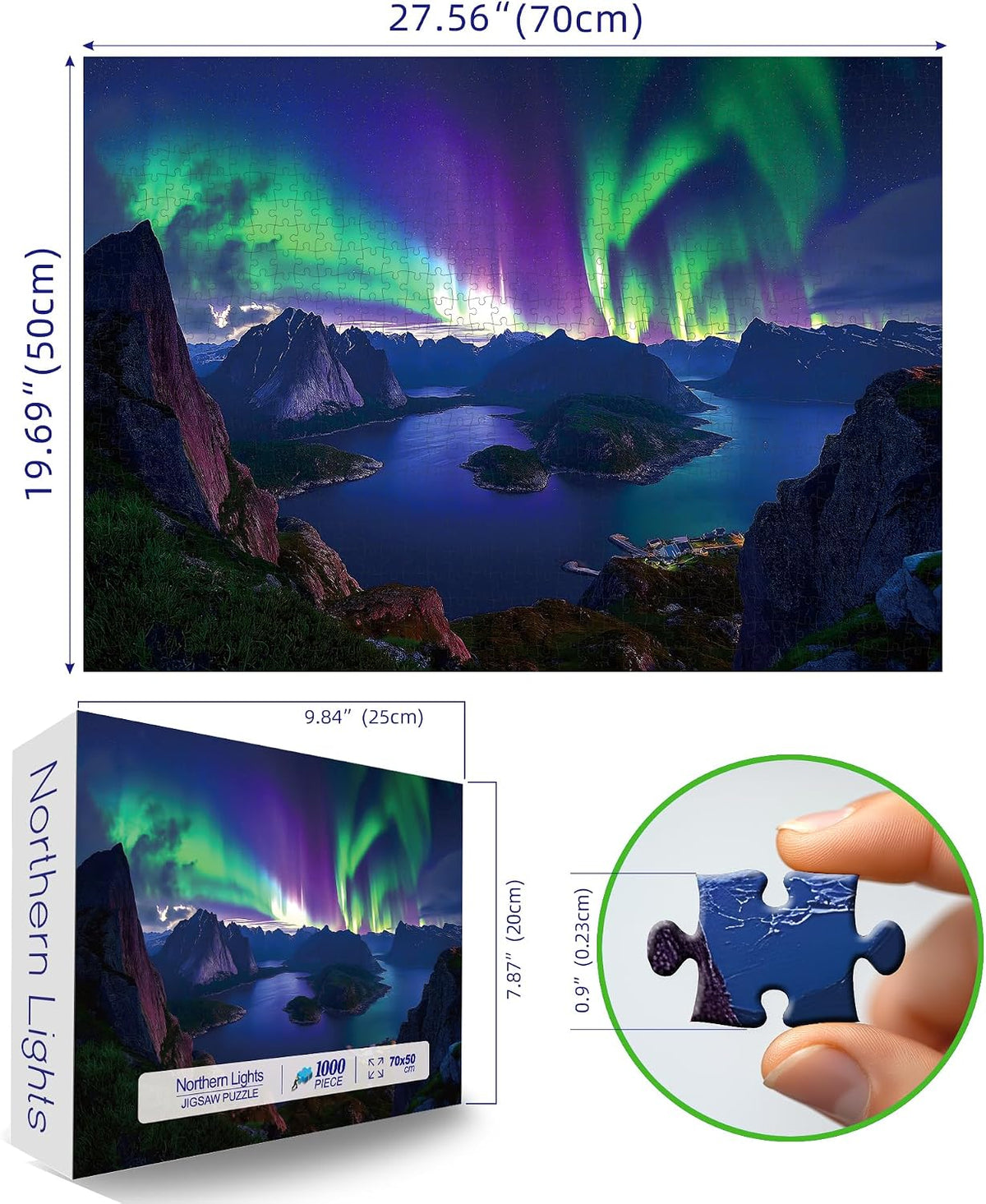 Blueforest Puzzles for Adults 500 Pieces - Northern Lights Mountain Lake / 27.5" x 19.7" - image 2