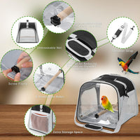 Small Bird Carrier, Large Window Travel Cage with Stand and Easy Clean Tray for Parrot Parakeet - Black - image 3