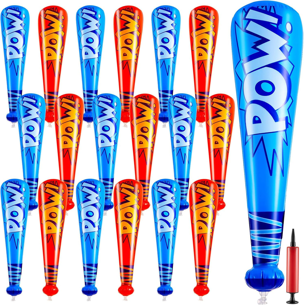 WILLBOND 18 pack 17 inch inflatable baseball bats in red, pink, blue and light blue with pump - view 7