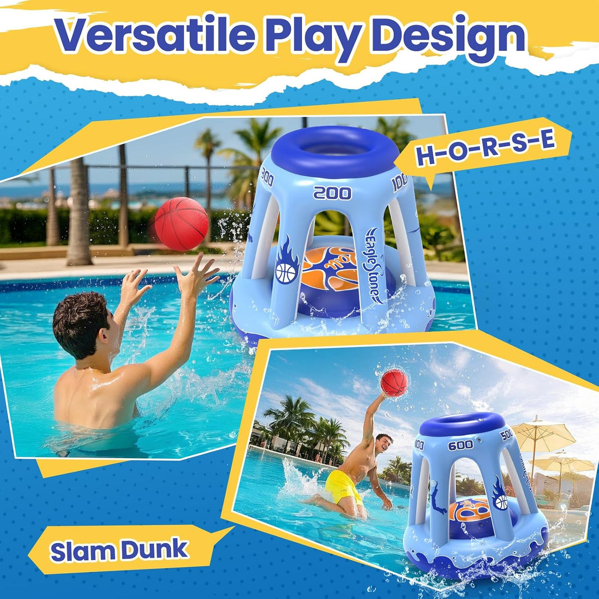 EagleStone 47 inch inflatable pool basketball hoop floating with balls - view 4