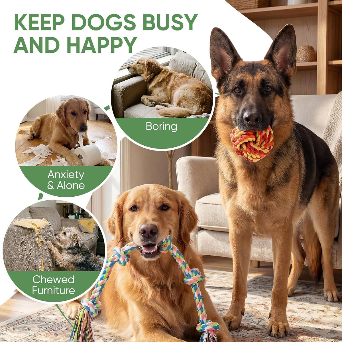 Aitmexcn Large Dog Toys for Aggressive Chewers - 10 Pack Chew Tug-Small - image 4