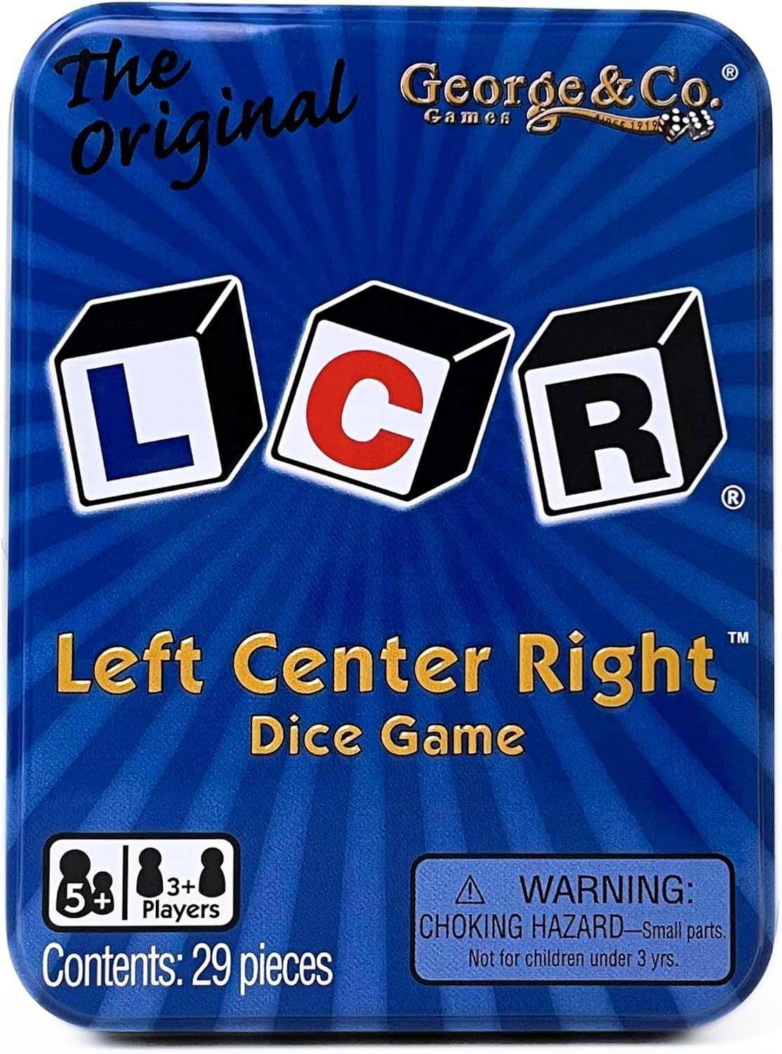 LCR Left Center Right Dice Game, Blue Tin