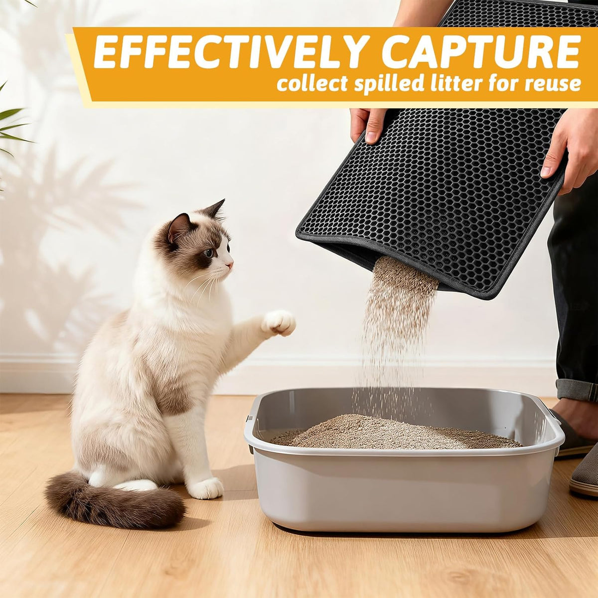 Pieviev Cat Litter Mat, Double-Layer Waterproof Litter Trap - Black / 24x15 Inch - image 3