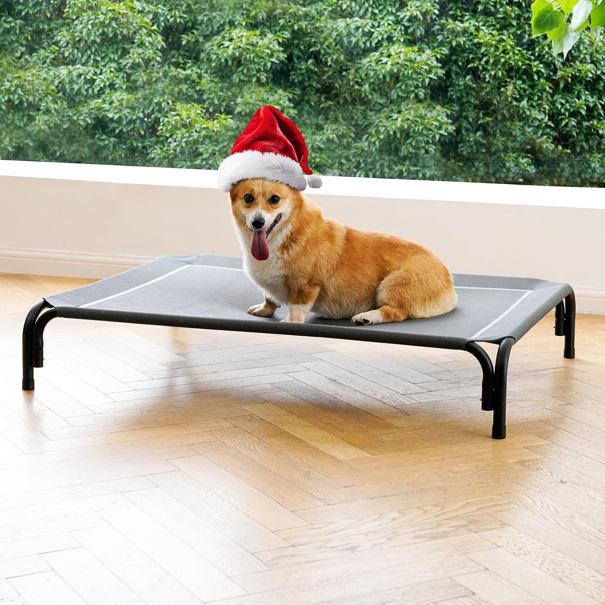 Elevated Dog Bed Raised Outdoor Dog Cot for Large Dogs - M-35.4"L×25.6"W×7.9"Th / Grey