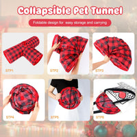 Bunny Tunnels & Tubes, 3-Way Collapsible Rabbit Hideout for Bunnies – Essentials for Small Pets - Plaid - image 4