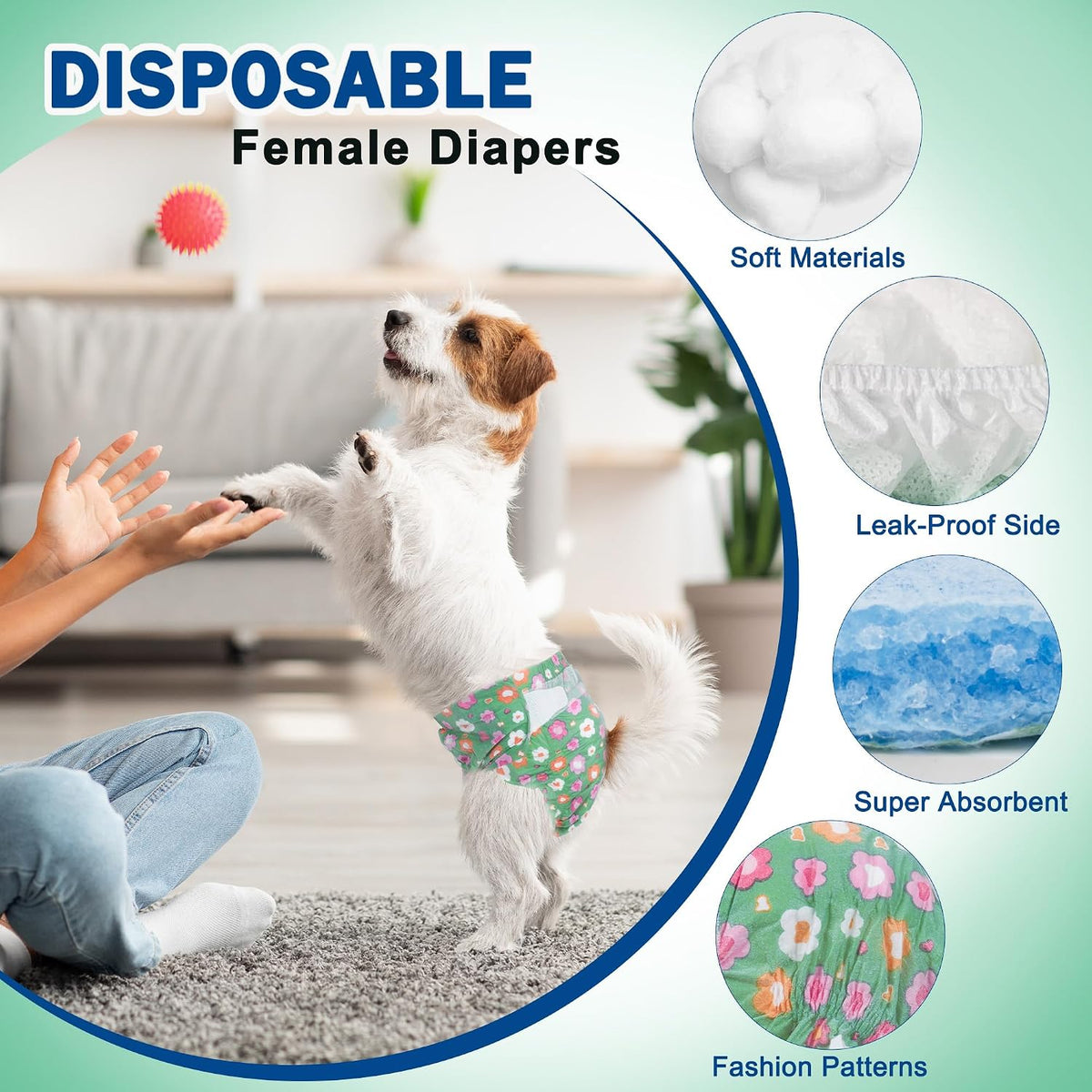 Pet Soft Dog Diapers Female, Disposable Female Dog Diaper - Green Flower / Medium(12Pcs) - image 2