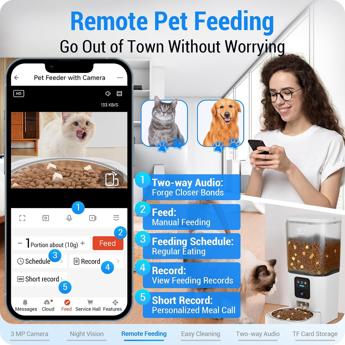 Frienhund Automatic Cat Feeder with 2K Camera: 5G WiFi Automatic Dog - White-1 - image 4