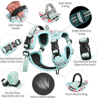 Timos No Pull Dog Harness, Release at Neck Reflective 3 Snap Buckles Adjustable No Choke Pet Vest with Front & Back 2 Leash Clips, Soft Padded Control Training Handle for Small Medium Large Dogs