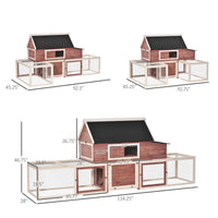 Wooden Chicken Coop, Outdoor Chicken Cage Poultry Hen House with Nesting Box, Double Runs, Asphalt Roof, Ramp