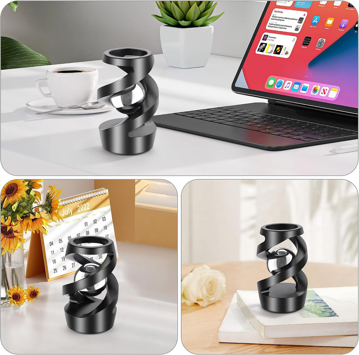 DOLASEV kinetic spinning desk toy in CNC machined metal, rose gold - view 13