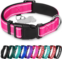 Reflective Neoprene Padded Dog Collar with Quick Release Buckle – Essentials for Dogs - Hot Pink / XX-Small