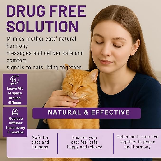 Cat Calming Pheromone Diffuser 4 Pack Cat Calming Diffuser Refills Anxiety Relief Comfort for Cats Reduce Fighting Spraying and Scratching 120 Days Long Lasting Serenity