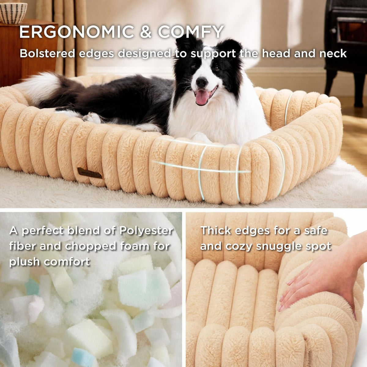 Bedsure ComfyFleece Cute Dog Bed for Small Medium Dogs Washable - M Pro(33" x25.5" x8") / Sandy Beige - image 3