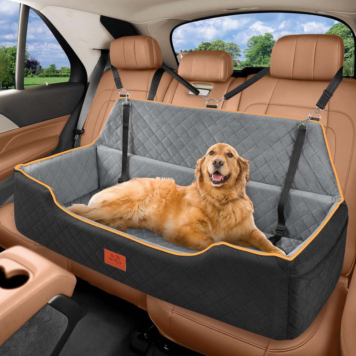 XIEEAOZEE Large Dog Car Seat for Pets Under 100 lbs - Black/Gray