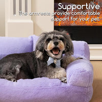 Hollypet Fluffy Plush Pet Cat Couch Sofa Soft Calming Pet Dog Sofa Beds for Medium Small Cats and Dogs, Light Purple