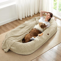 Orthopedic Human Dog Bed, with Faux Fur Washable Cover, Blanket - Linen / Human Dog Bed (72x40x10)