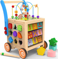 9-in-1 Wooden Activity Cube Walker for 1 Year Old - Neutral