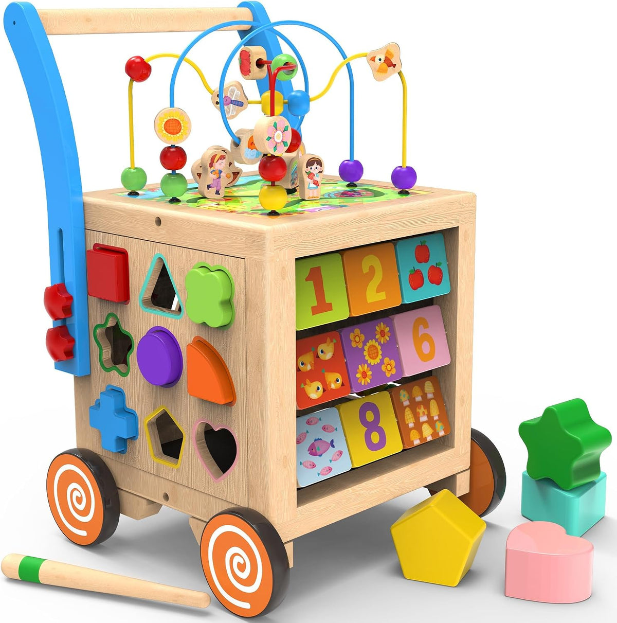 9-in-1 Wooden Activity Cube Walker for 1 Year Old - Neutral