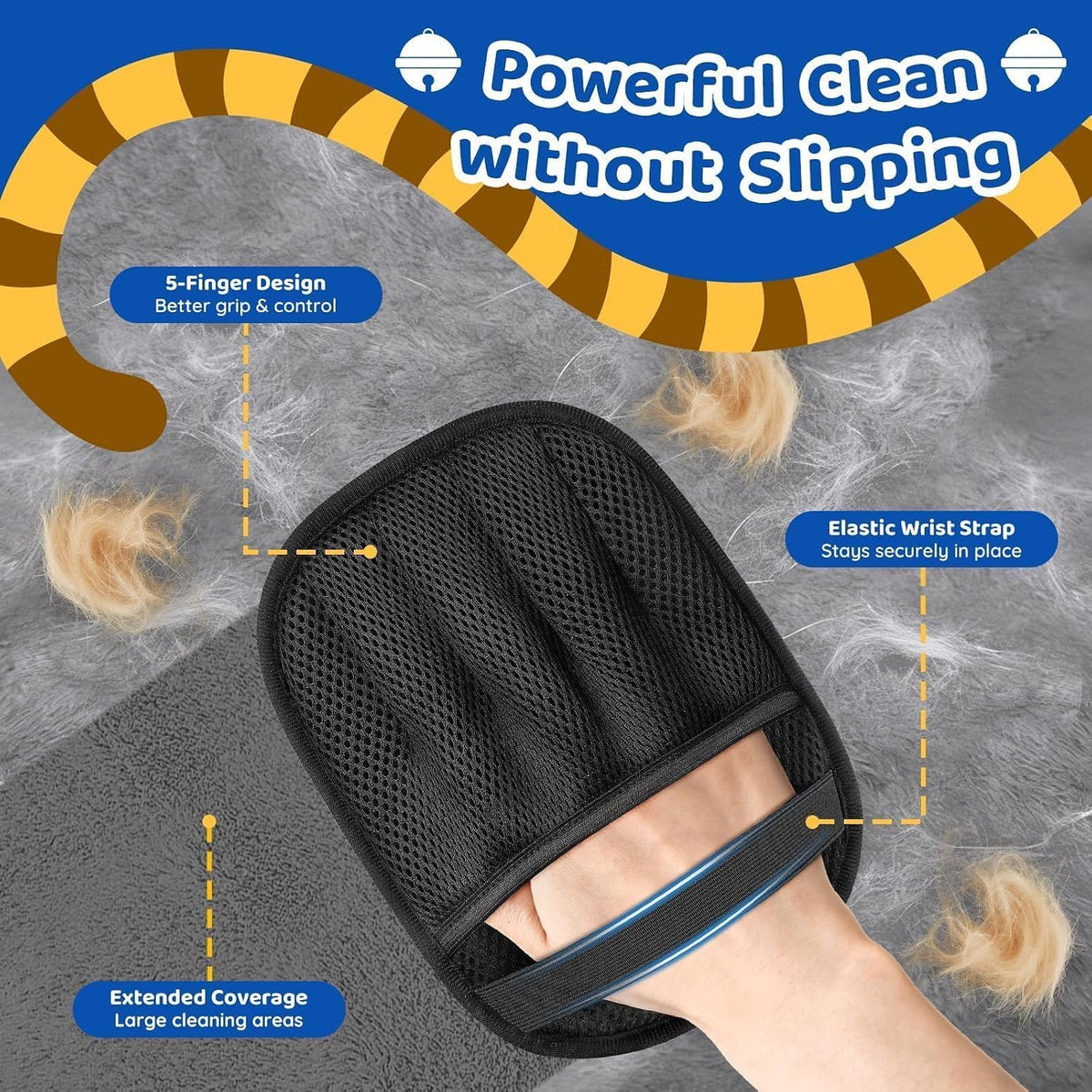 SmartTrends black pet hair removal glove, 2 pack with five-finger grip, reusable - view 3