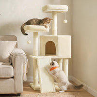 Feandrea Cat Tree, Plush Climbing Condo, Green - Beige