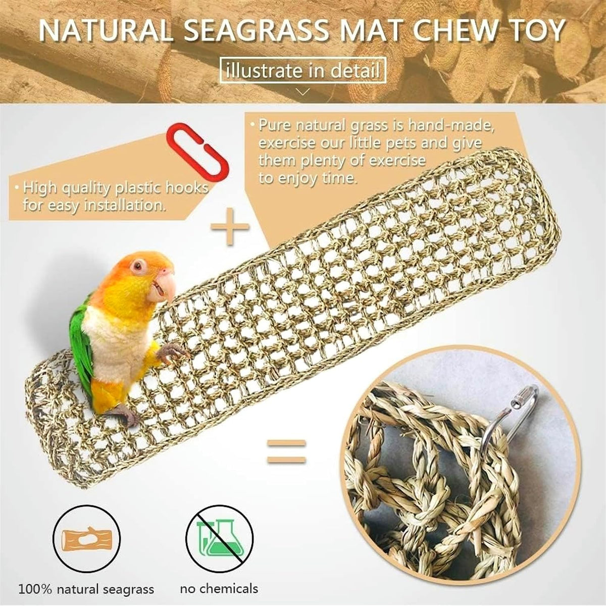 Bird Seagrass Mat 30 x 7 Inch Parrot Natural Seagrass Woven Net - 2Pcs 20.5" × 8" - image 2