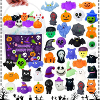 SUNPROUND 120 Halloween mochi squishy toys in pumpkin, ghost and bat shapes with bucket - view 2