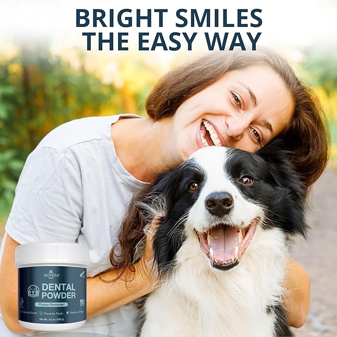NOVEHA Pet Dental Powder | Vet-Approved Oral Care for Dogs & Cats | Natural Tartar Remover for Dogs Fresh Breath Formula | Easy Teeth Cleaning for Daily Use (1 - Pack)