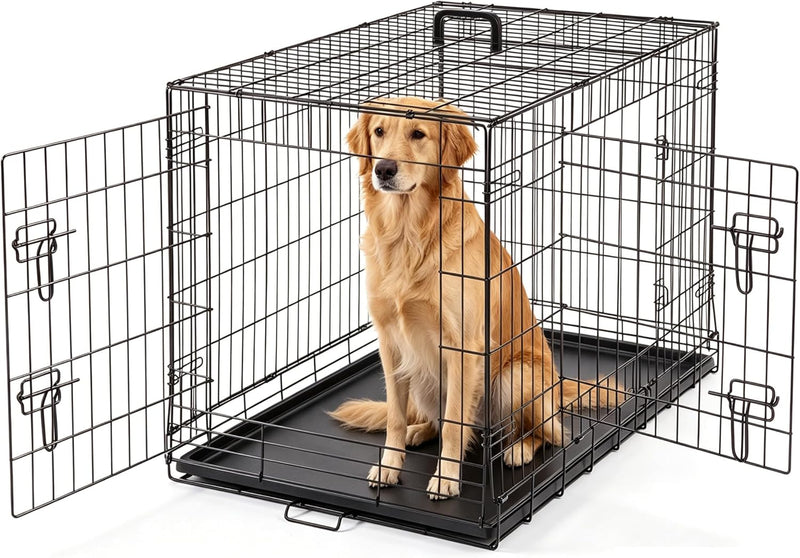 DUMOS 24 Inch Dog Crate, Foldable Puppy Small Dog Cage Pet Kennel – Essentials for Dogs - 36.6"L x 22.6"W x 24.2"H / 1P / Double Door