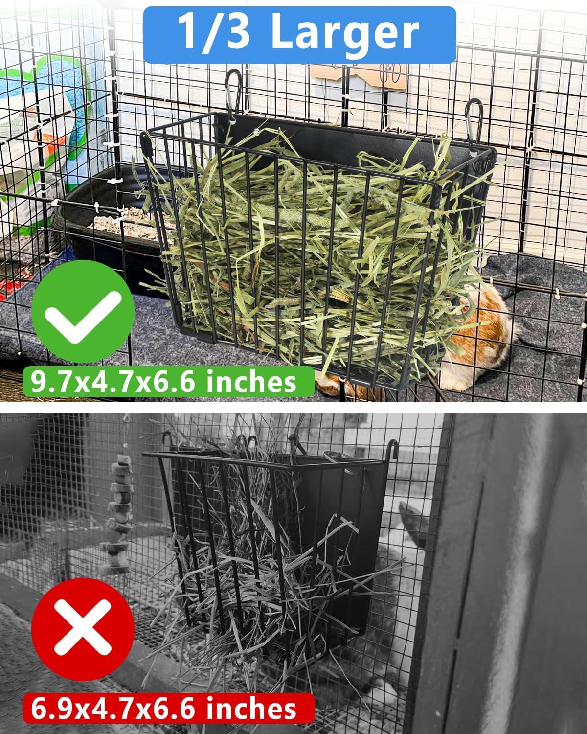 X Large Rabbit Hay Feeder Guinea Pig Hay Feeder Metal Frame Bunny Hay - 2-Pack Black - image 3