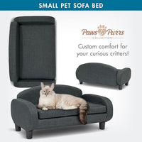 Paws & Purrs Cat Sofa Bed, Pet Couch for Indoor Cats Elevated Cat Beds with Removable Washable Mattress Cover for Kitten, Puppy or Small Animal- 31.5" Wide, Gray