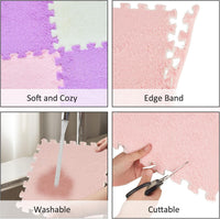 Amylove 18 Pcs Plush Foam Interlocking Carpet Tiles, Beige, Pink - Beige, Light Pink, Mauve - image 3