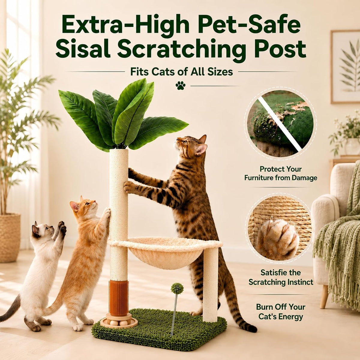 Marchul Sisal Cat Scratching Post with Hammock for Small Medium Cat - image 4