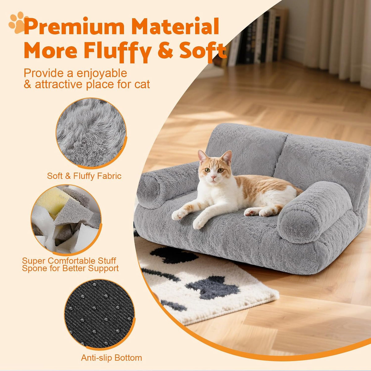 Gimars Large Cat Bed for Indoor Cats - Gray - image 4