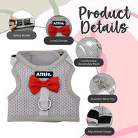 Breathable Bunny Harness and Leash Set with Cute Bow, Black S – Essentials for Small Pets - S / Grey - image 2