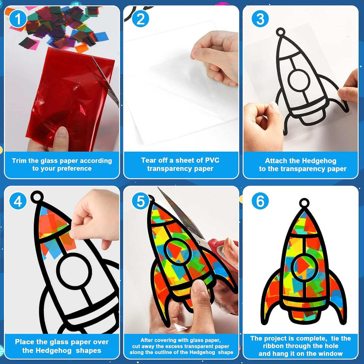 QOUBAI 32 Sets Halloween Bats Suncatchers Craft Kit DIY Window - Rocket - image 3