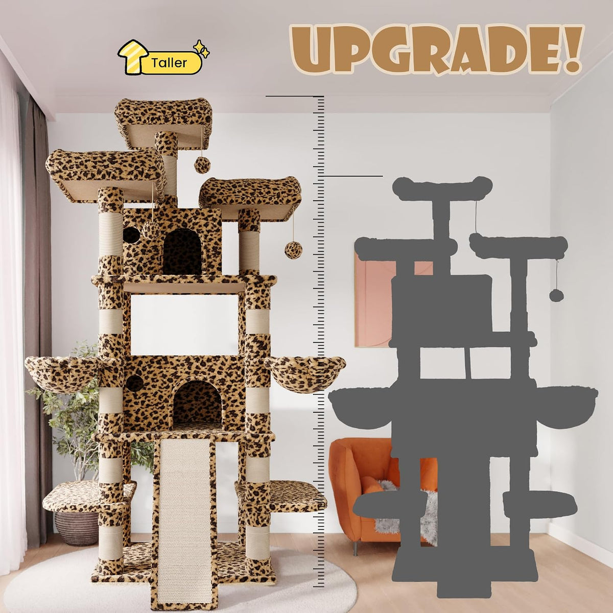 SHA CERLIN 68 Inches Multi-Level Large Cat Tree for Large Kitties/Big - 81in / Leopard Print - image 3