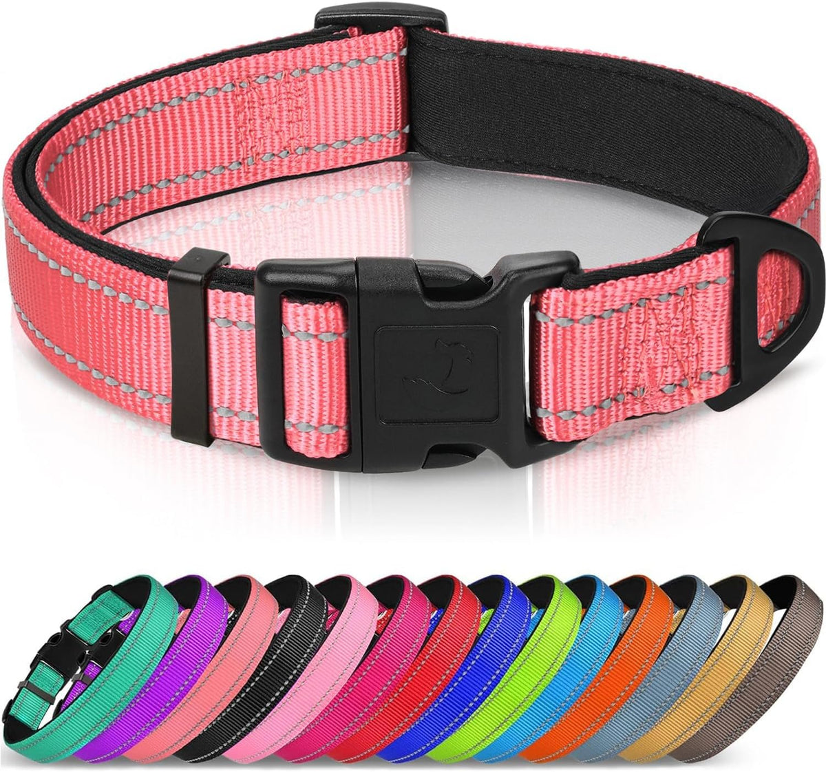 Joytale Reflective Dog Collar, Adjustable Neoprene Padded - Small (Pack of 1) / Neon Pink