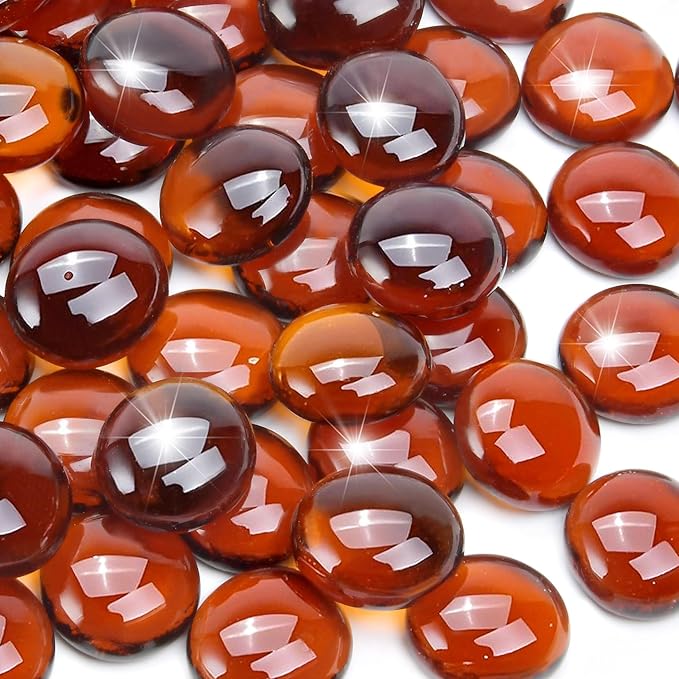 10LB Amber Flat Glass Marbles for Vases, Gemstone Beads Vase Filler Decorative Glass Pebbles for Fish Tank, DIY Crafts, Autumn Centerpieces, Aquarium Decor Rocks