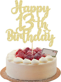 Gyufise 1Pc Happy 80th Birthday Cake Topper Glitter Cheers to 80 - 13th / Gold