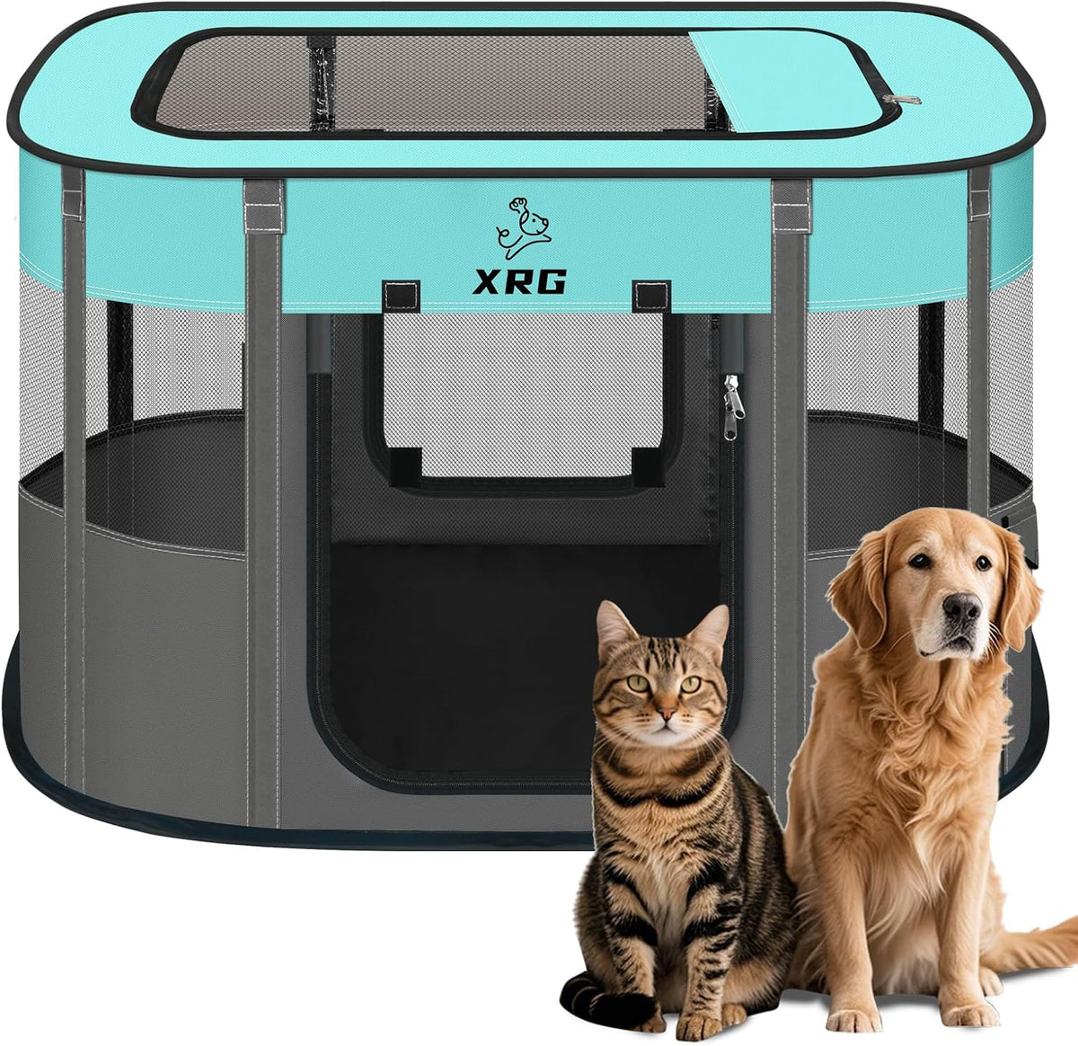 Foldable Pet Cat Playpen, Indoor Cat cage Crates S - Green / Medium（31.5"L x 23.6"W x 21.7"H）