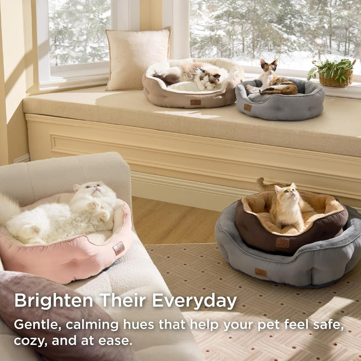Bedsure Small Dog Bed Washable, Round Cat Beds for Indoor Cats - 20"L x 19"W x 6"Th / Camel - image 3